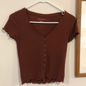 Ribbed knit button down in rust